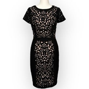 Maeve Anthropologie Laser-Cut Floral Black and Nude Dress